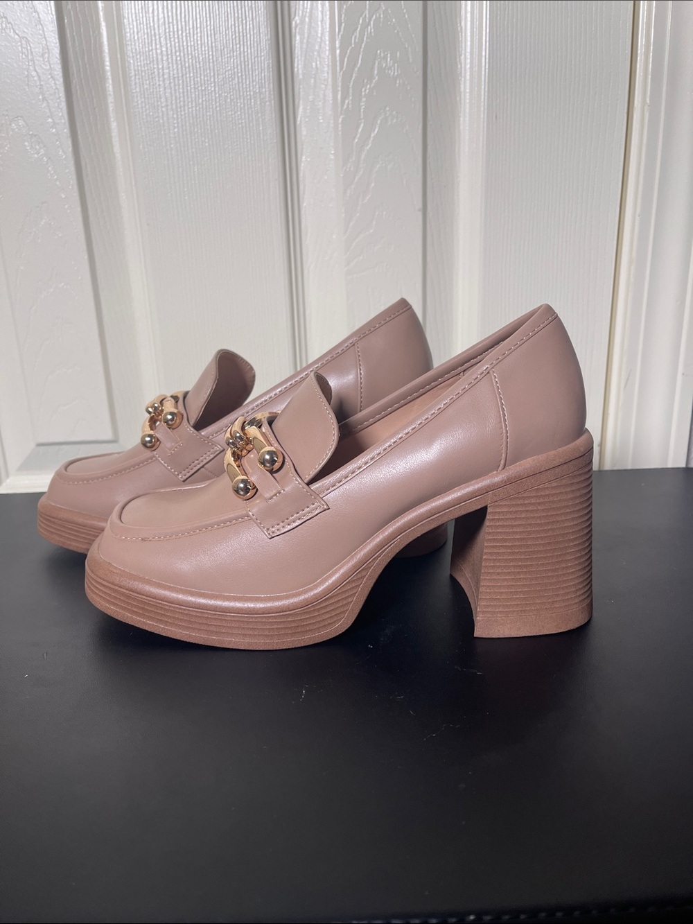 JustFab Mauve Pink Platform Block Heel Loafers